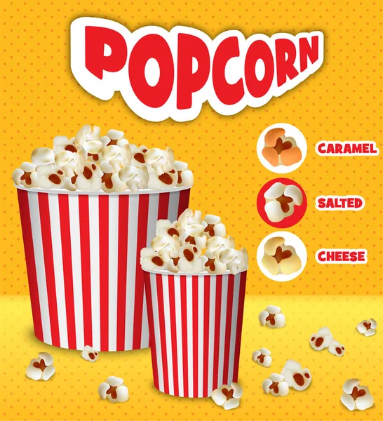 Popcorn caixas de papel fundo conceito, estilo realista —  Vetores de Stock