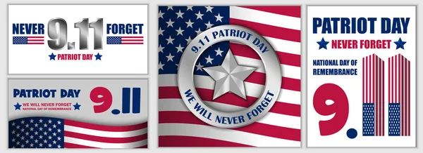 Patriot Day 11 settembre banner set, stile piatto — Vettoriale Stock