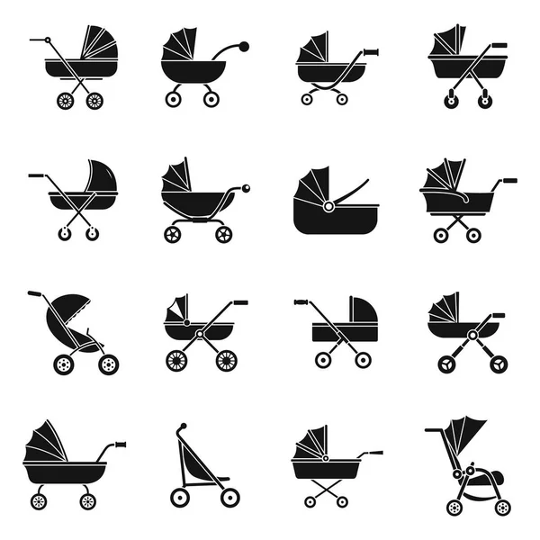 婴儿推车马车图标设置, 简单的风格 — 图库矢量图片