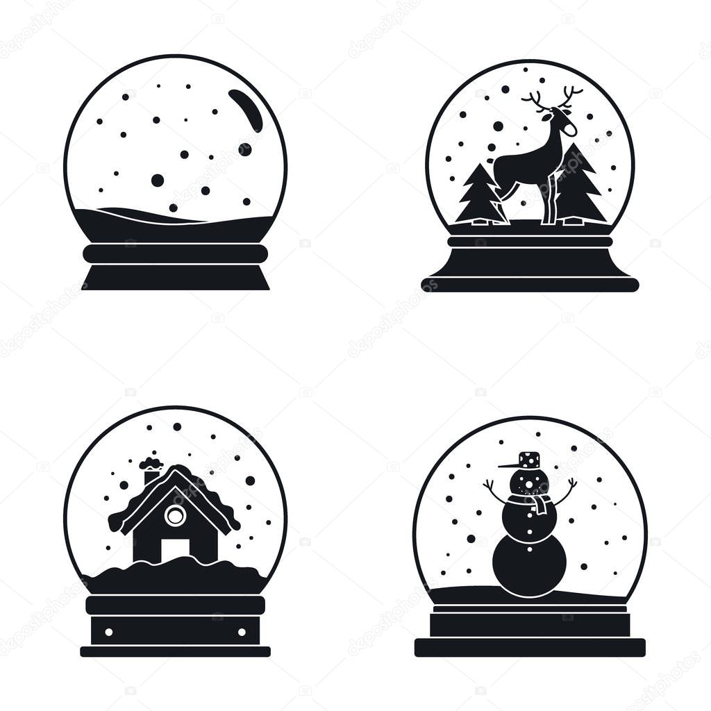 Snow globe ball christmas icons set, simple style