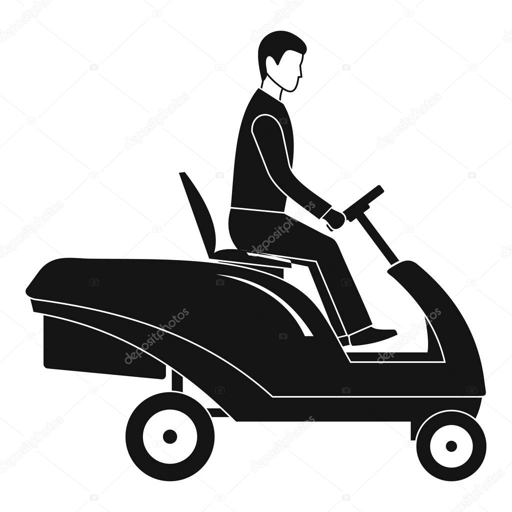 Man at grass machine icon, simple style