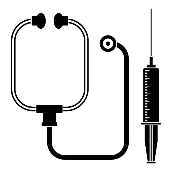 Stetoskop, ikona strzykawki, prosty styl — Wektor stockowy