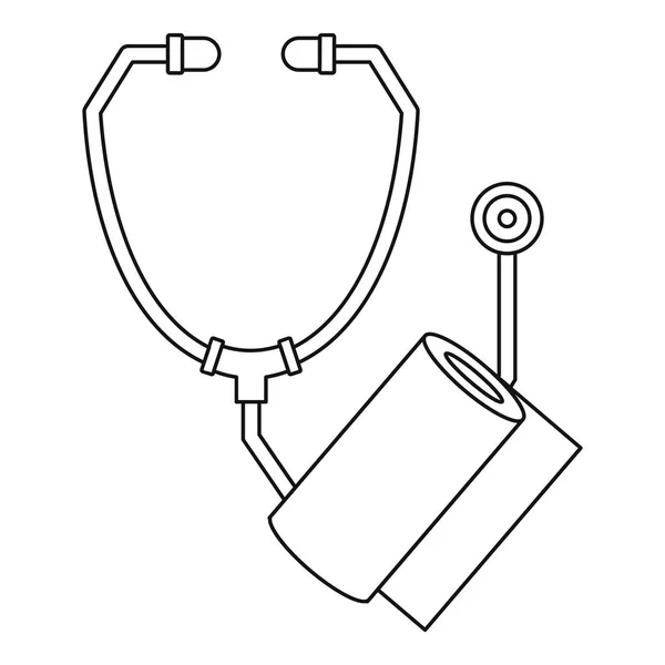 Estetoscópio, ícone de bandagem, estilo de contorno — Vetor de Stock