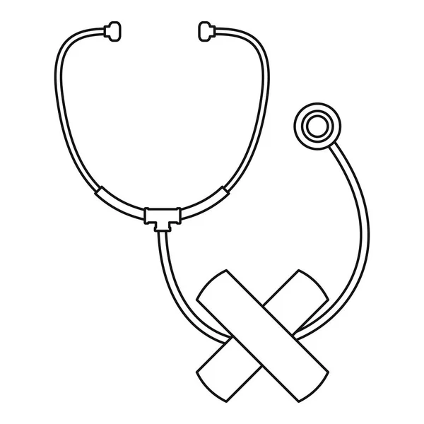 Stetoskop silang ikon perban, gaya garis luar - Stok Vektor