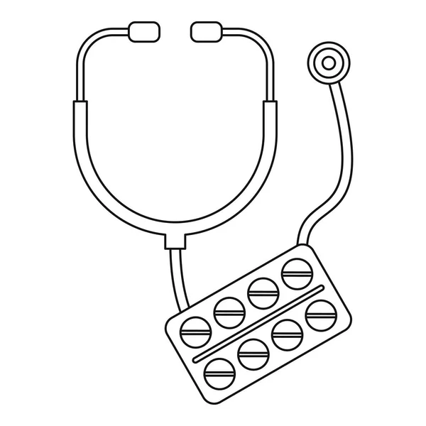 Stetoskop pigułki ikona, styl konturu — Wektor stockowy