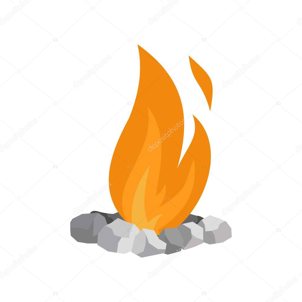 Fire in stones icon, flat style