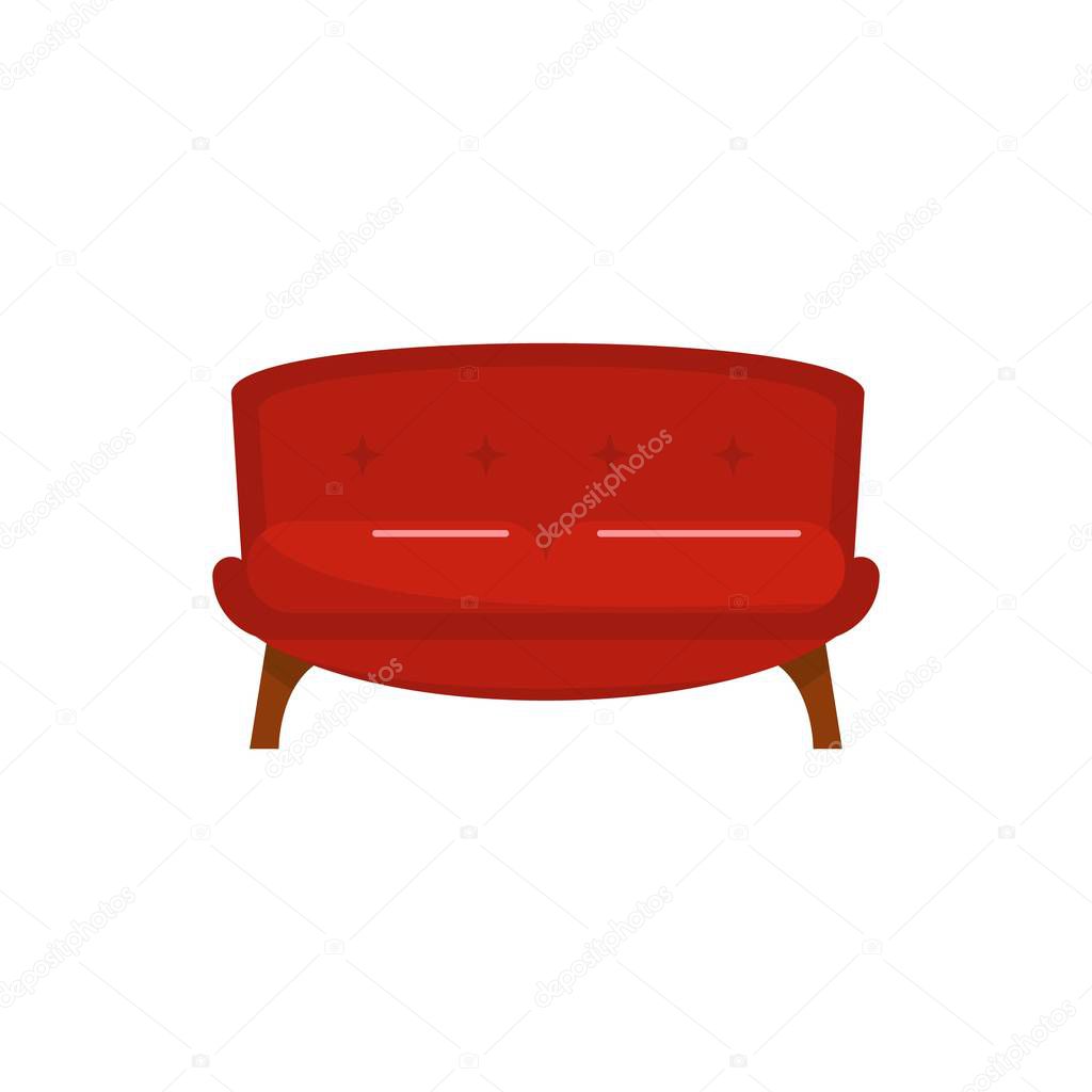 Red tuxedo sofa icon, flat style