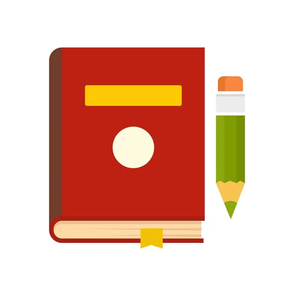 Libro y lápiz icono, estilo plano — Vector de stock