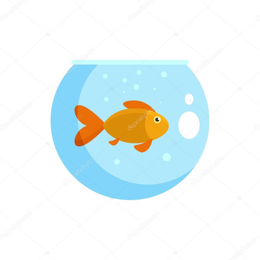 Fish in round aquarium icon, flat style