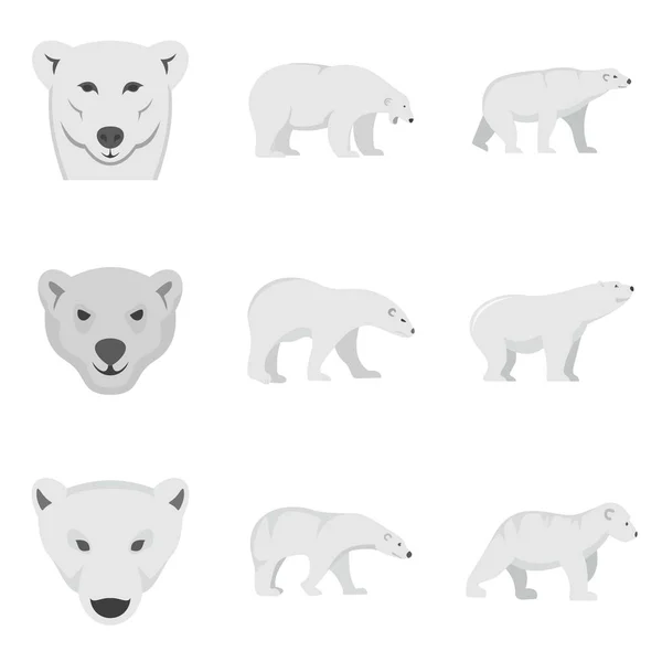 Conjunto de ícones brancos do bebê urso polar, estilo plano — Vetor de Stock