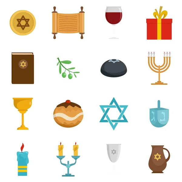 Chanukah Joodse Vakantie Pictogrammen Instellen Vlakke Afbeelding Van Chanukah Joodse — Stockvector