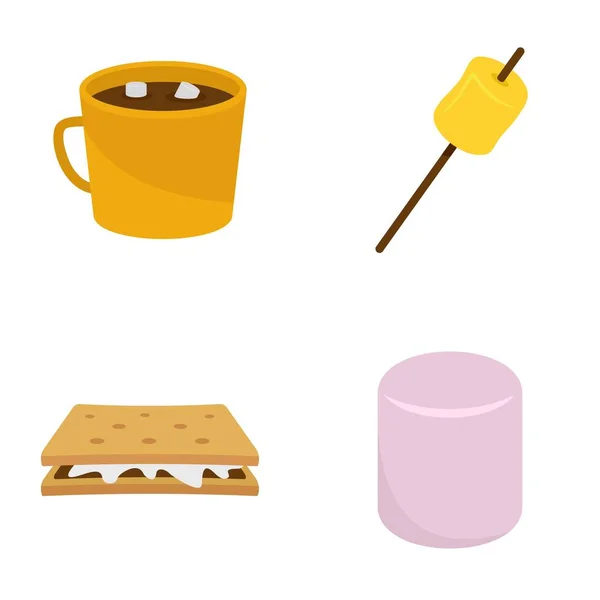 Malvavisco smores caramelo iconos conjunto de estilo plano — Vector de stock