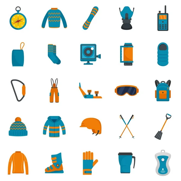 Équipement de snowboard ensemble d'icônes d'hiver, style plat — Image vectorielle
