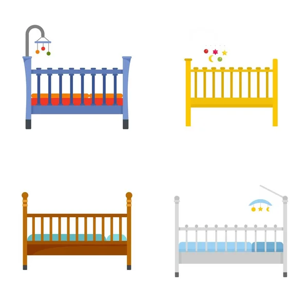 Conjunto de iconos de cama de cuna de bebé, estilo plano — Vector de stock