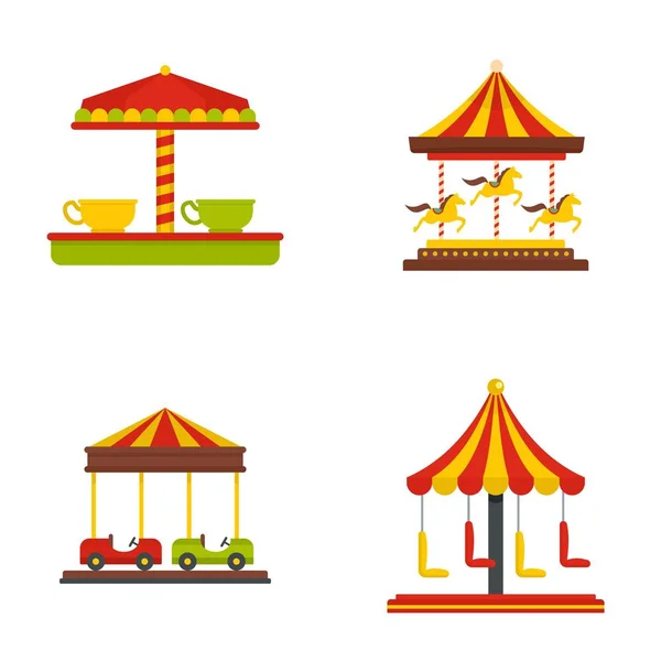 Carrusel de carnaval conjunto de iconos de caballo, de estilo plano — Vector de stock