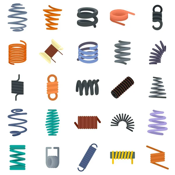 Conjunto de iconos de cable de resorte helicoidal, estilo plano — Vector de stock