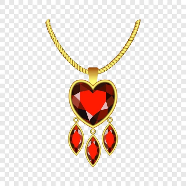 Icona gioielli cuore rubino, stile realistico — Vettoriale Stock