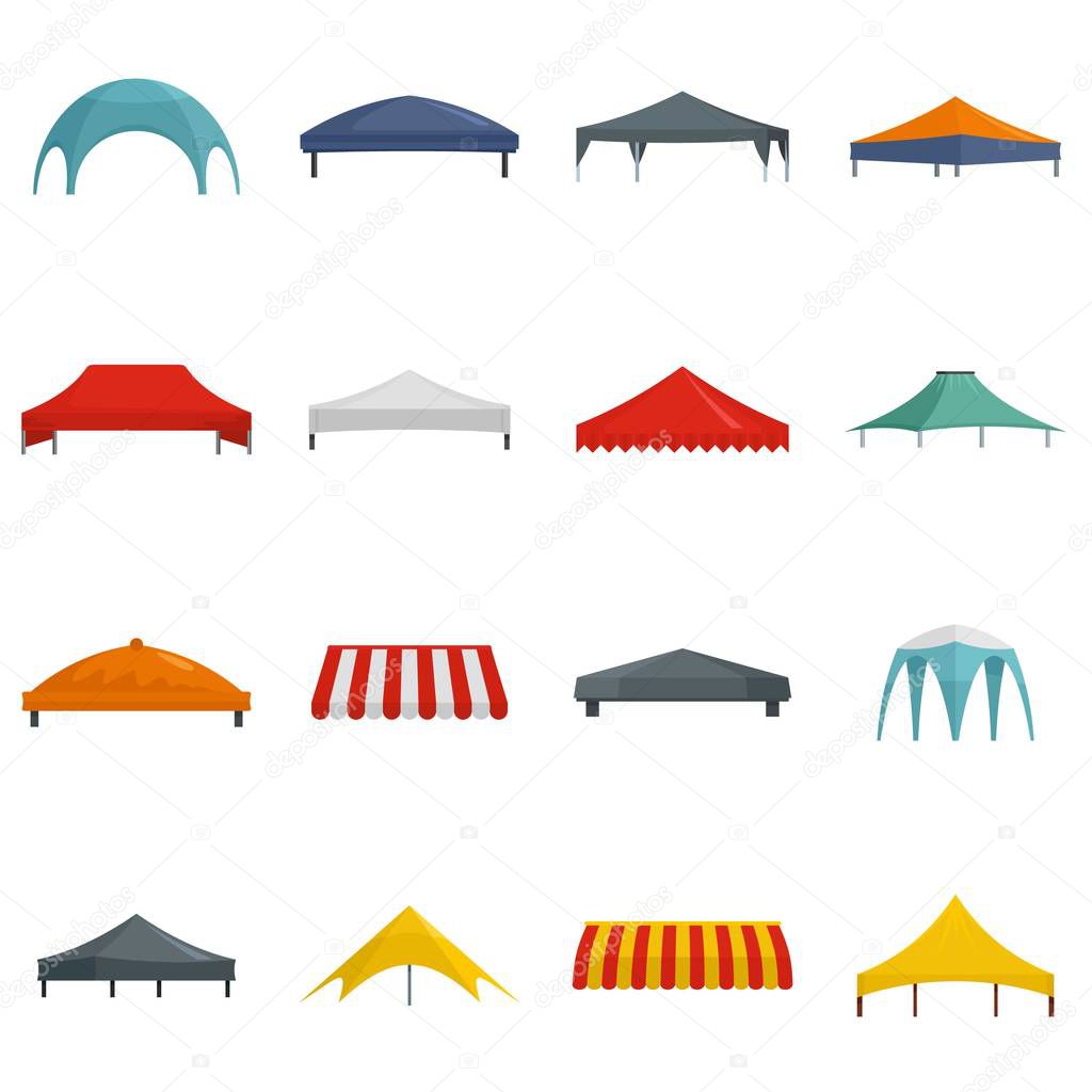 Canopy shed overhang icons set, flat style