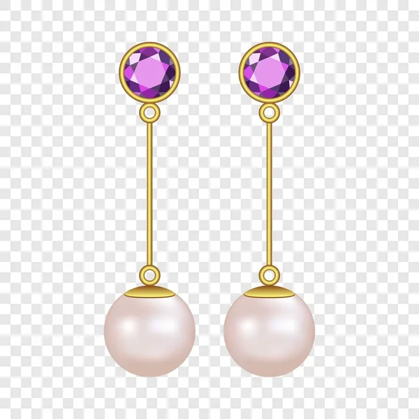 Perlen Ohrringe Attrappe, realistischer Stil — Stockvektor