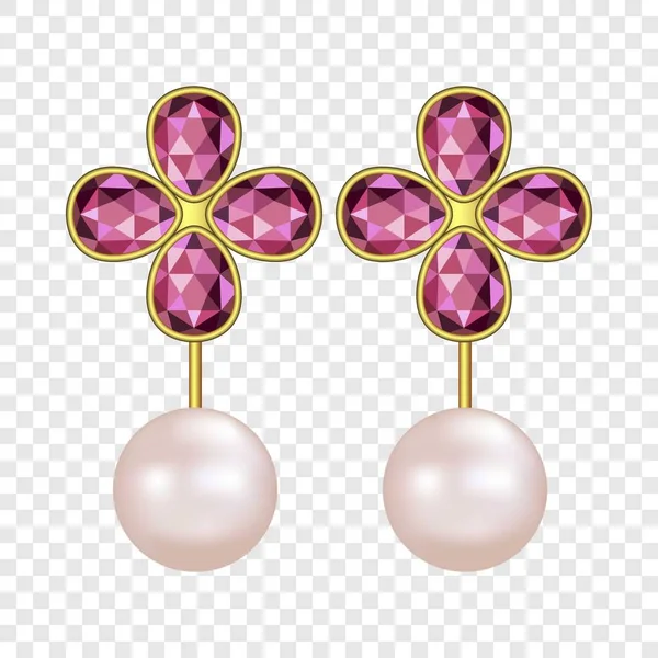 Pearl ruby earrings mockup, realistic style — Stock Vector