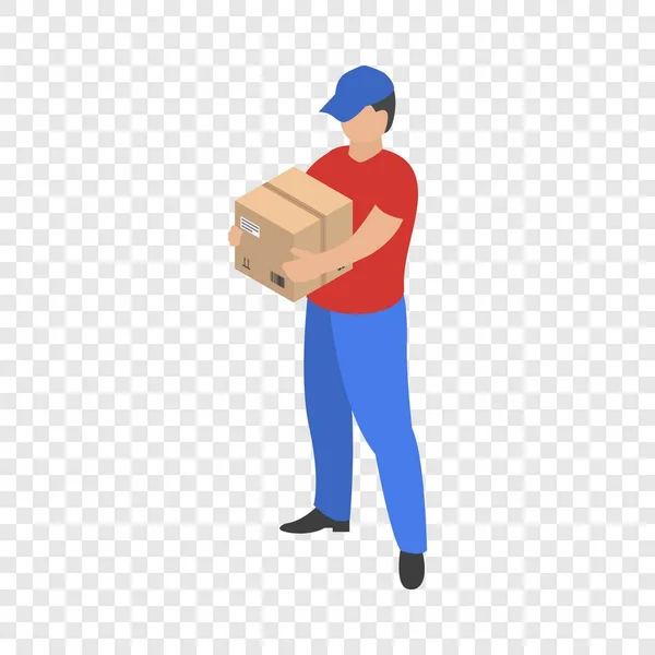 Homme prendre boîte de livraison icône, style isométrique — Image vectorielle
