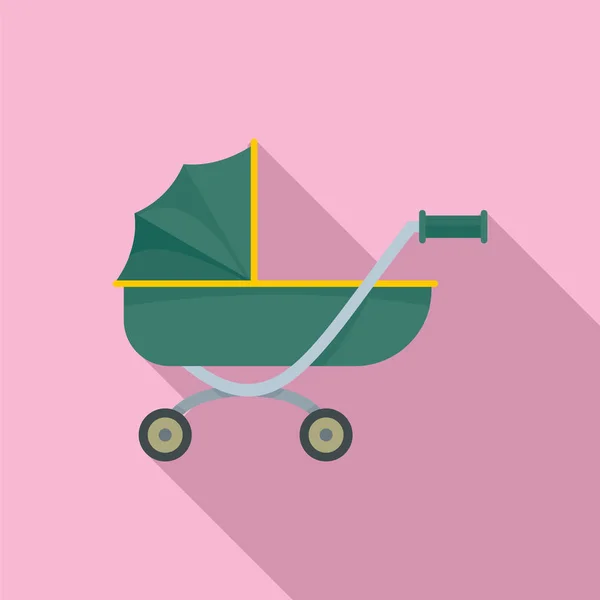 Toy baby pram icon, flat style — Stock Vector