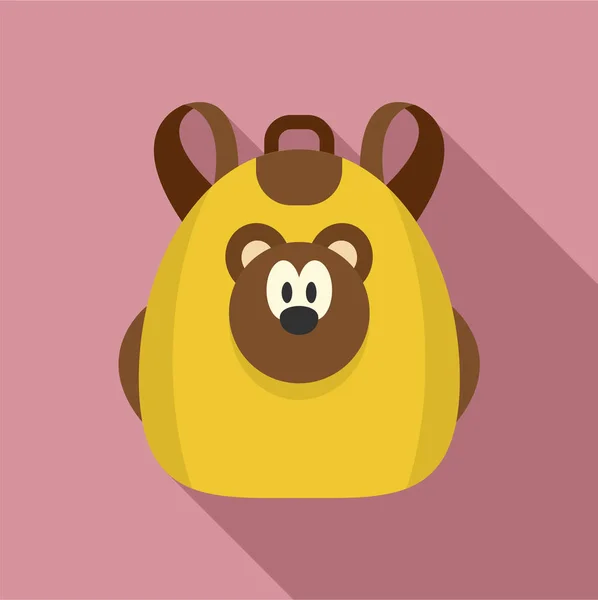 Cute bear backpack icon, flat style — Stock Vector