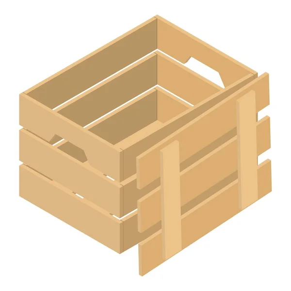 Icône boîte en bois ouverte, style isométrique — Image vectorielle