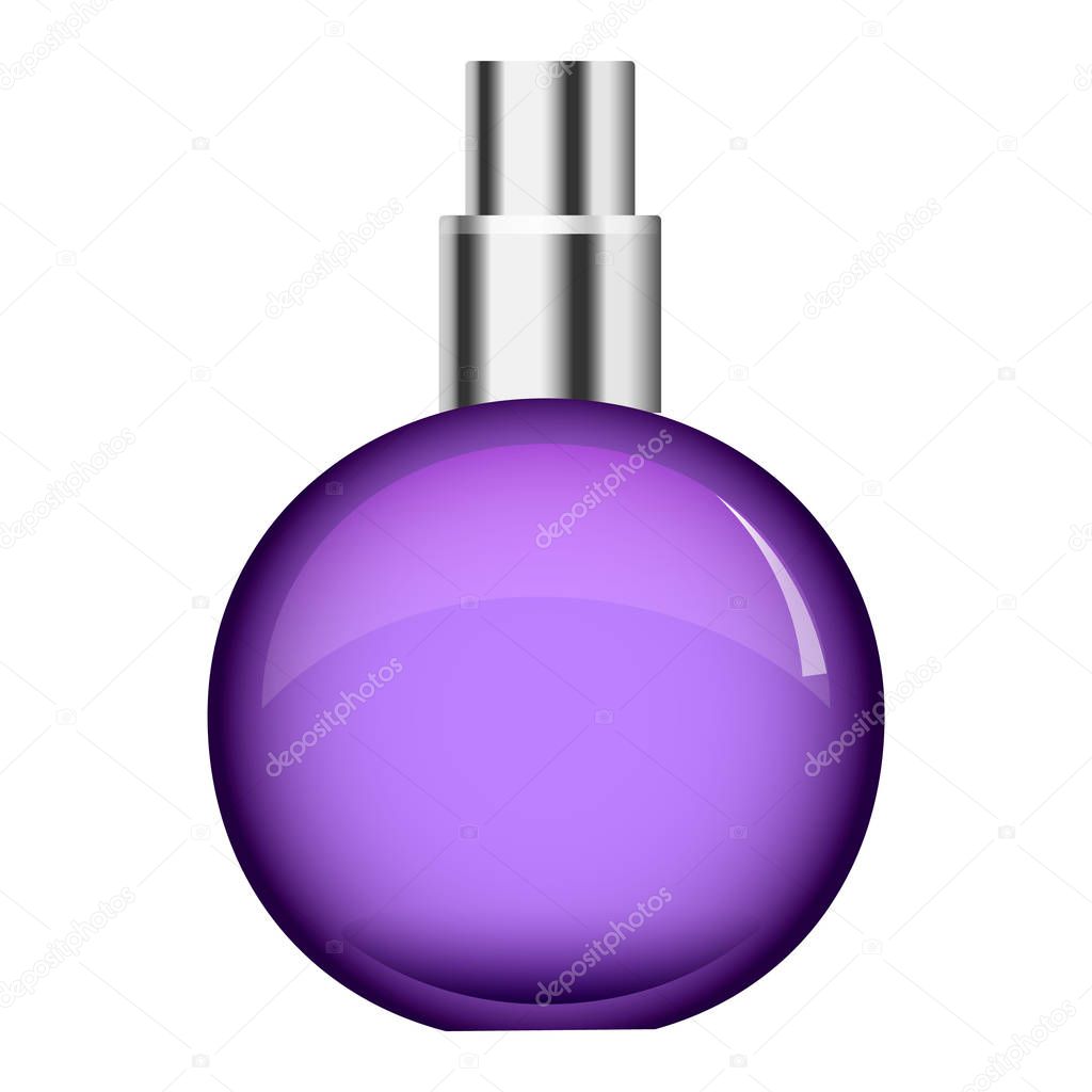 Purple perfume bottle mockup, realistic style