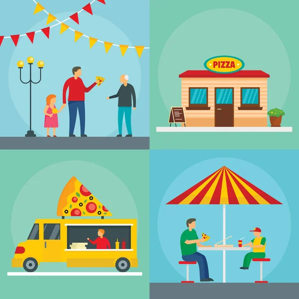 Conjunto de concepto de pancarta de comida del festival de pizza, estilo plano — Vector de stock