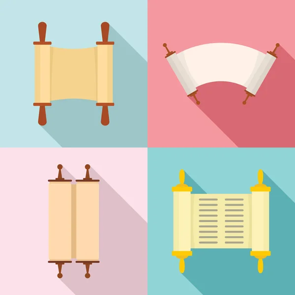 Torah scroll book bible icons set, flat style — Stock Vector