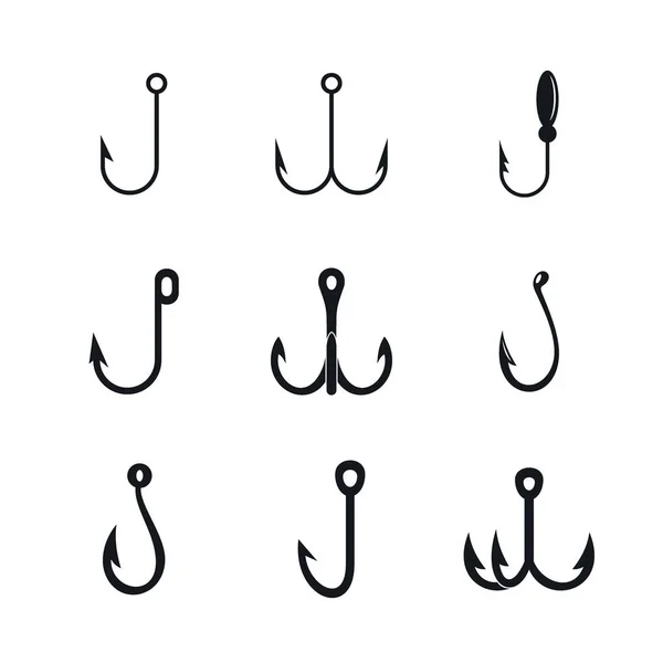 Fishing hook rod tackle icons set, simple style. — Stock Vector