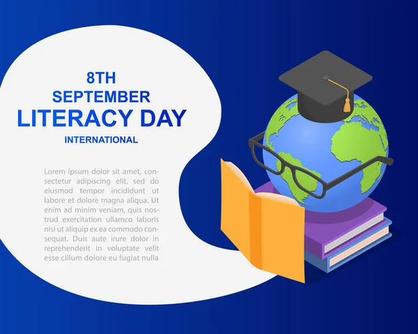 Literacy Day book banner concept, isometric style — Stock Vector