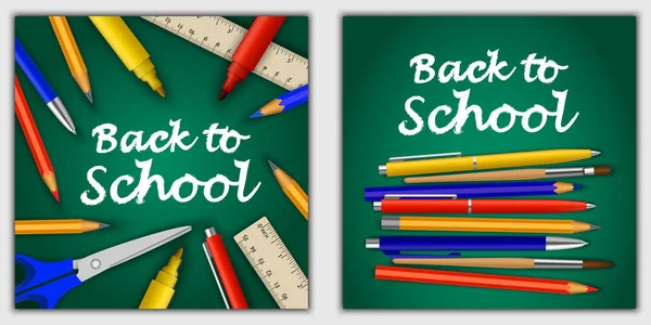 Back to school banner concept set, realistic style — Stock Vector