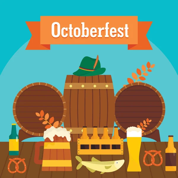 Octoberfest conceito de bandeira de cerveja, estilo plano —  Vetores de Stock