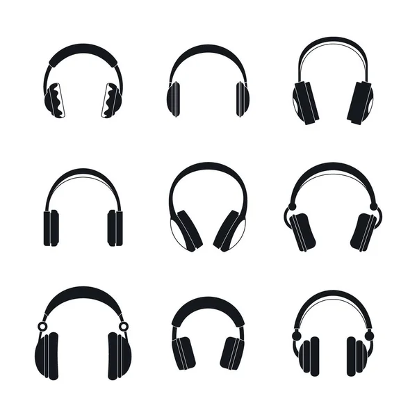 Kopfhörer Musik Lautsprecher Icons Set, einfacher Stil — Stockvektor