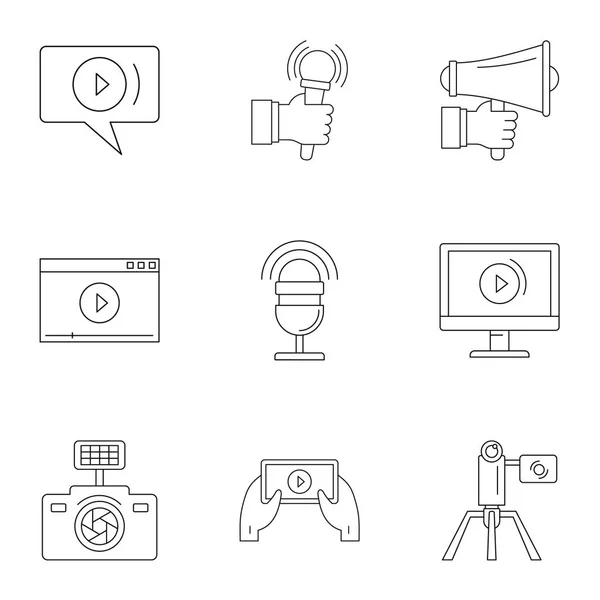 Conjunto de iconos de foto social, estilo de esquema — Vector de stock