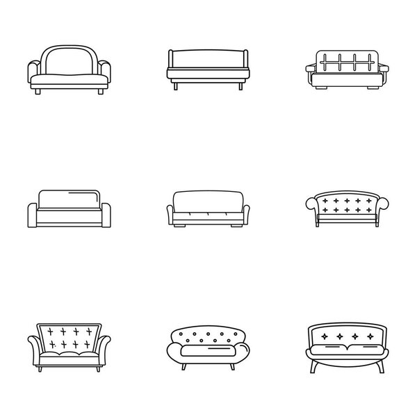 Sofa bed icons set, outline style