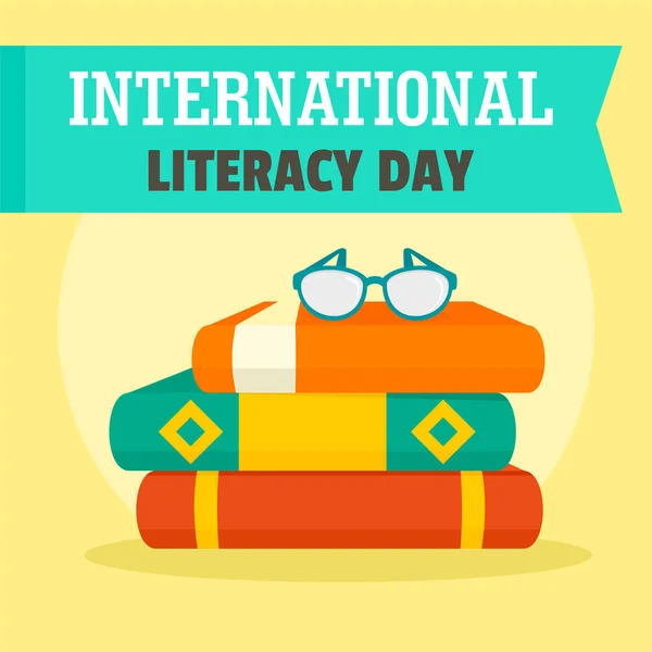 Set books literacy day background, flat style — Stock Vector