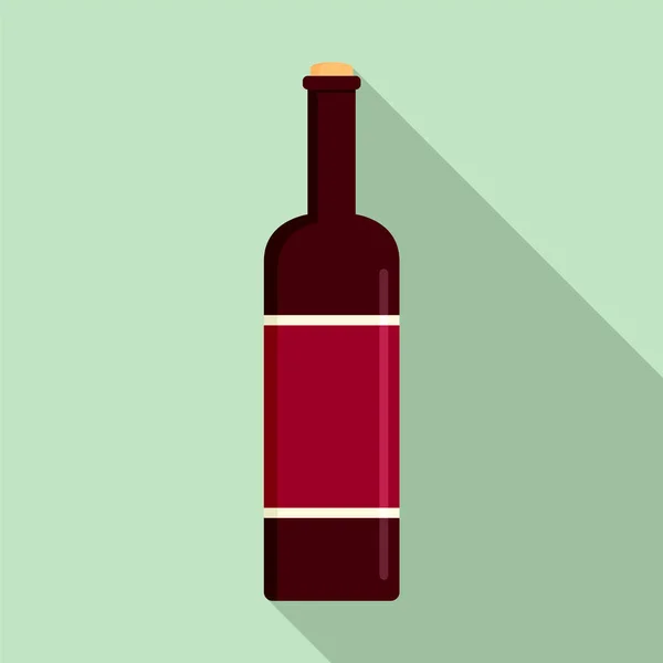 Glass bottle of red wine icon, flat style — Stock Vector