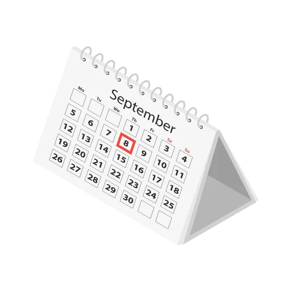 Asztali üzleti naptár szeptember ikonra, izometrikus stílus — Stock Vector