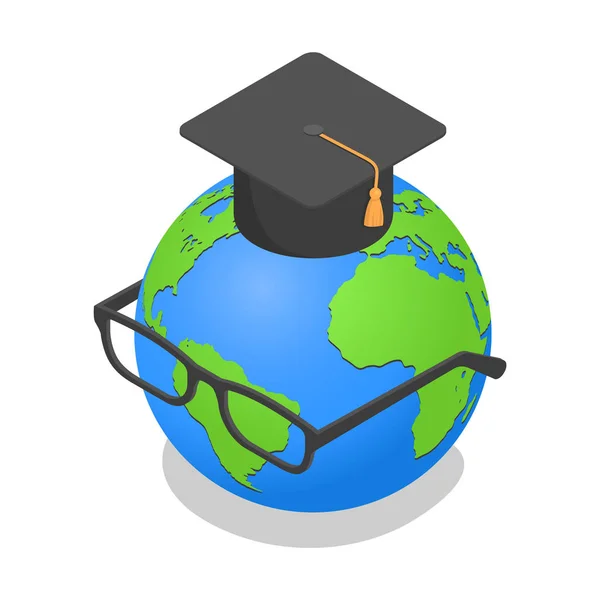 Icona con occhiali graduati a globo terrestre, stile isometrico — Vettoriale Stock