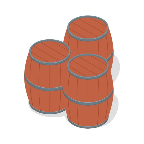 Sada dřevěných pivní sudy ikony, izometrický styl — Stockový vektor