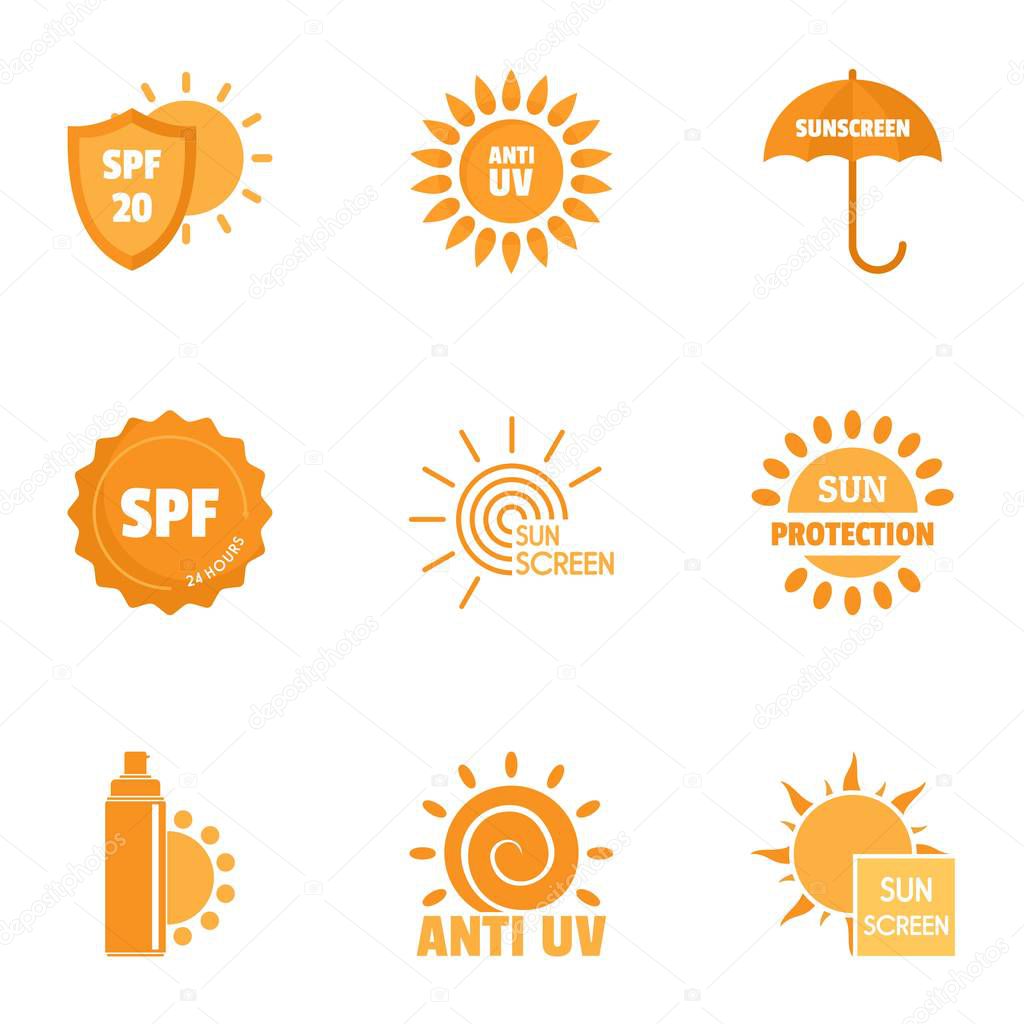 Dangerous sun icons set, simple style