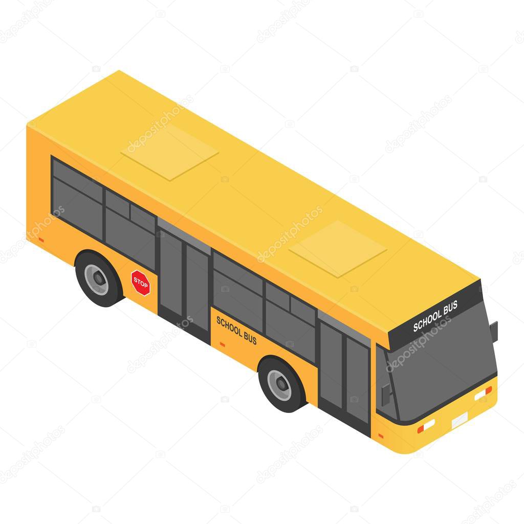 Modern school bus icon, isometric style