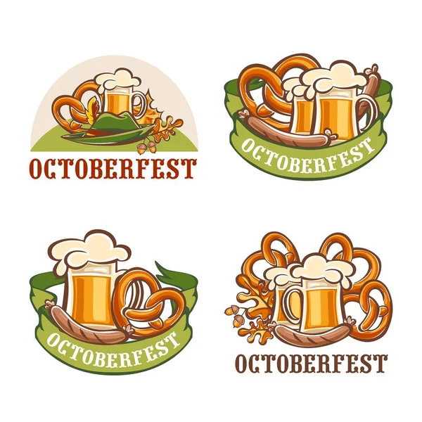 Octoberfest 맥주 로고 아이콘 세트, 만화 스타일 — 스톡 벡터