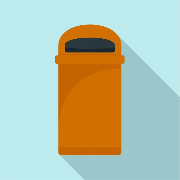 Πορτοκαλί σκουπίδια κουτί εικονίδιο, επίπεδη στυλ — Διανυσματικό Αρχείο
