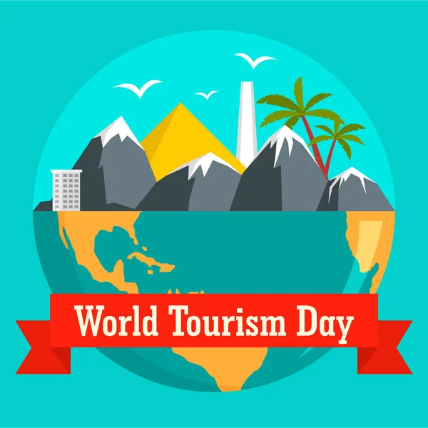 Día Mundial del Turismo fondo de vacaciones, estilo plano — Vector de stock