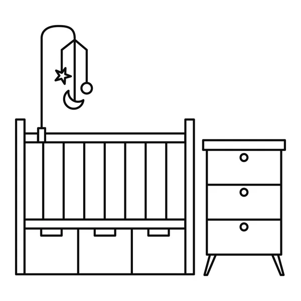 Babybett-Ikone, Umriss-Stil — Stockvektor