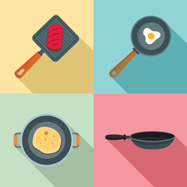 Hot griddle chef icon set, flat style — Stock Vector